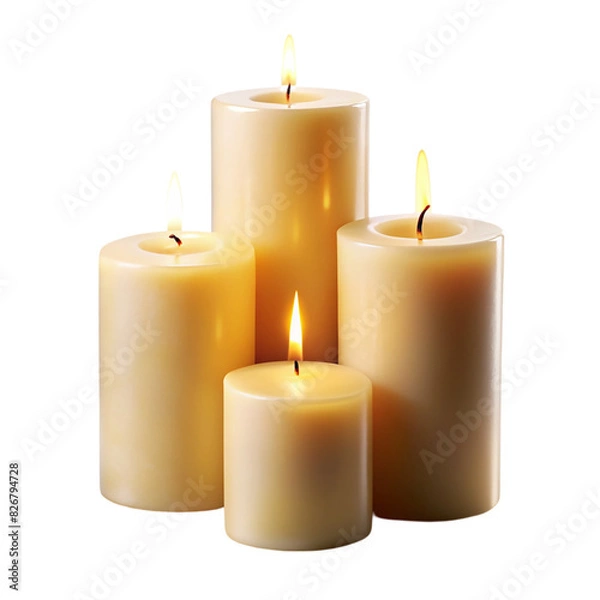 Obraz Set of pillar candles with flames Isolated on transparent background
