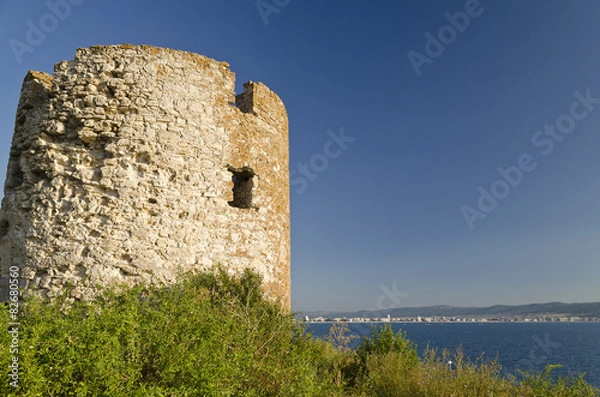 Fototapeta Ruins of the ancient tower at seaside Nessebar, Bulgaria