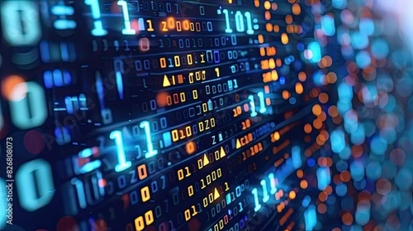 Fototapeta Glowing binary code in digital matrix