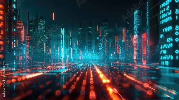 Fototapeta Glowing data streams in darkness