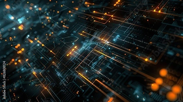 Fototapeta Glowing digital notes in cybernetic space