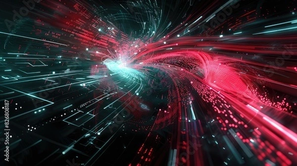 Fototapeta Glowing digital processes in cybernetic space