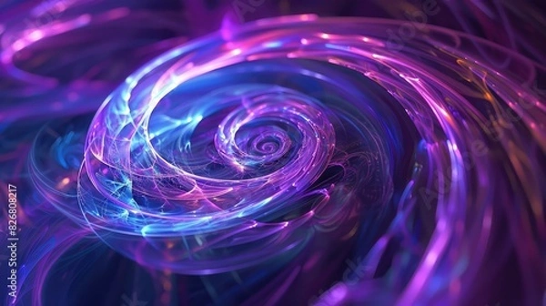 Fototapeta Glowing neon swirls in cosmic ultraviolet hues. Mystical and futuristic background