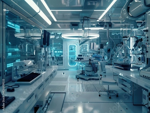 Fototapeta Lab equipment creating futuristic backdrop