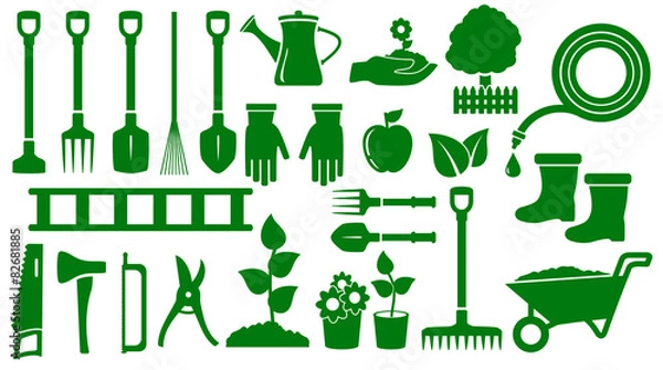 Obraz set isolated green garden tools
