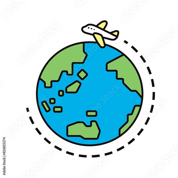 Obraz 飛行機と地球のイラスト