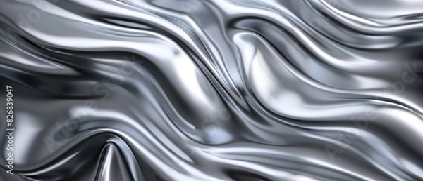 Fototapeta 3d rendered abstract grey metallic background wavy silver design art work banner presentation template invitation