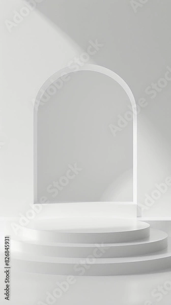 Fototapeta White podium on the right side of the empty space