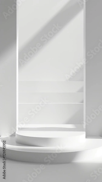 Fototapeta White podium on the right side of the empty space