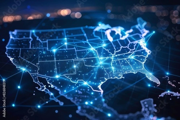Fototapeta Digital map of america network connectivity created with generative ai