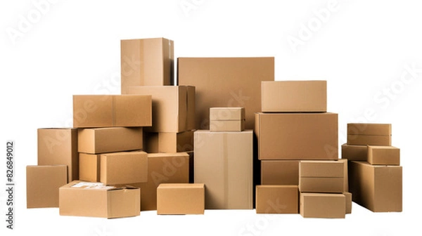 Fototapeta Stack of cardboard boxes isolated on transparent background