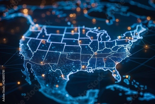 Fototapeta Digital map of america network connectivity created with generative ai