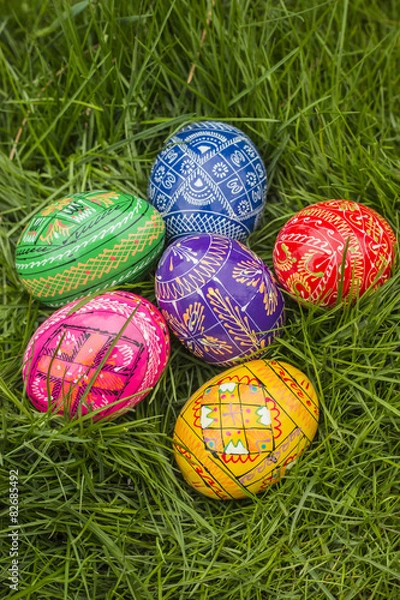 Obraz Six Eaaster Eggs in grass