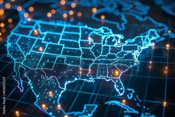 Fototapeta Digital map of america network connectivity created with generative ai