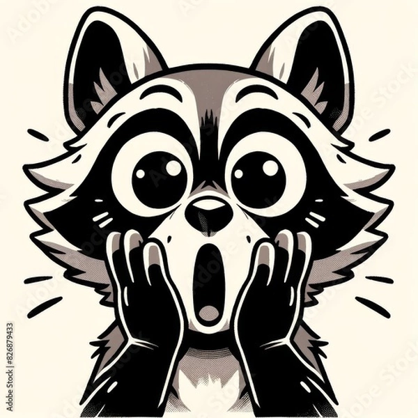 Obraz A cartoon raccoon with wide eyes and open mouth, looking surprised or shocked.