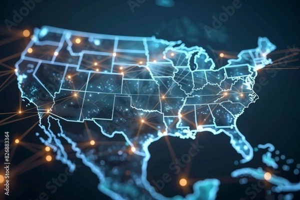 Fototapeta Digital map of america network connectivity created with generative ai