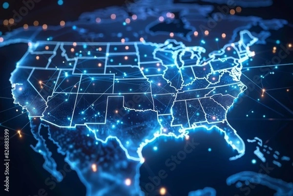 Fototapeta Digital map of america network connectivity created with generative ai