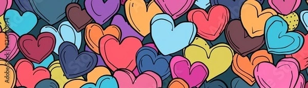 Fototapeta Heart pattern flat design front view seamless theme cartoon drawing vivid