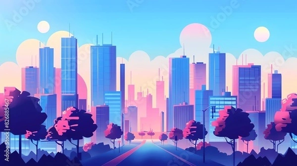 Fototapeta Citypop style flat design side view urban theme animation Triadic Color Scheme