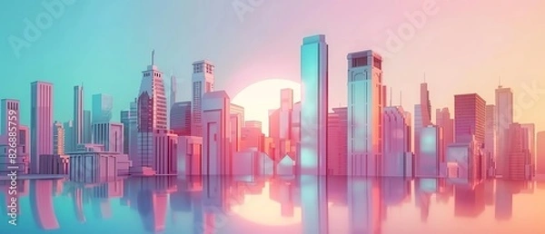 Fototapeta Citypop style flat design front view futuristic theme 3D render Split-complementary color scheme