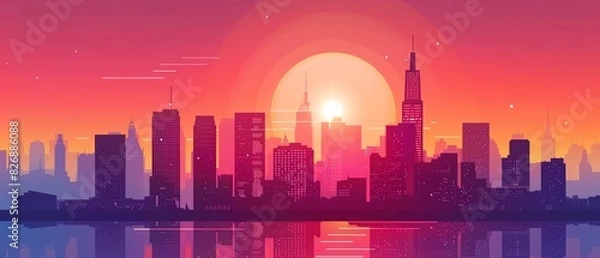 Fototapeta Citypop style flat design front view sunset theme animation Analogous Color Scheme
