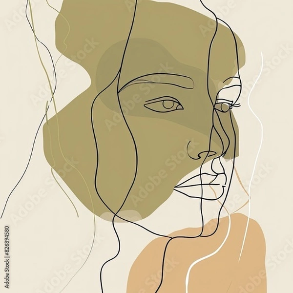Obraz Comic Style Fine Line Art: Minimalist Olive and Beige Drawing, Clean Design with Simple Details