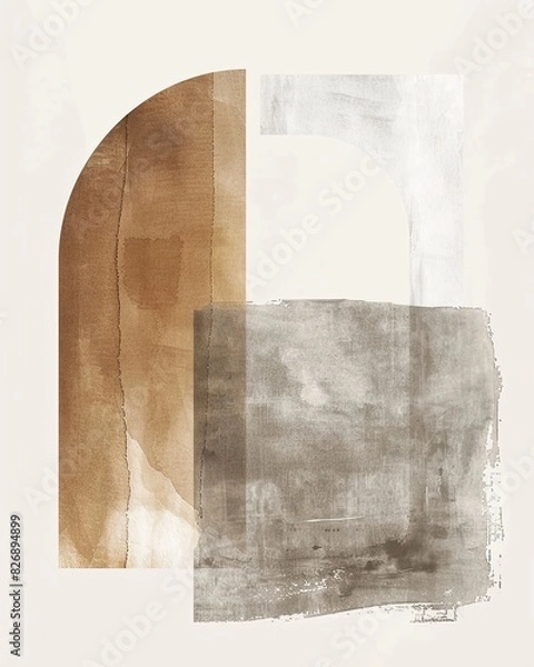 Fototapeta Nordic Abstract Watercolor: Minimalist Shapes in Taupe and Beige, Simple Artwork for Modern Styling