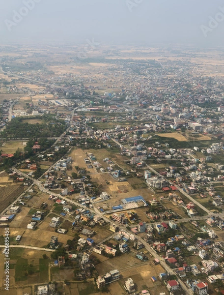 Fototapeta Aerial detail of Kathmandu, Nepal from an aeroplane