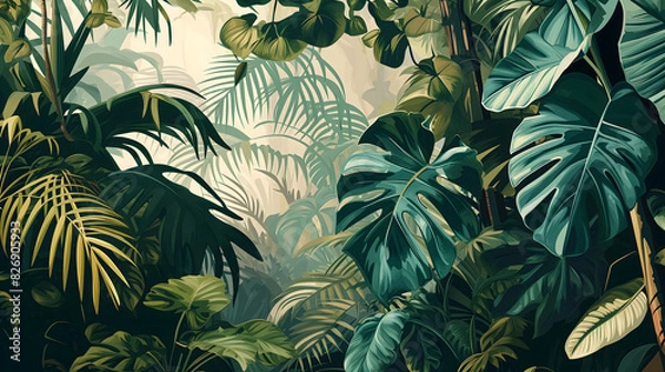 Fototapeta Green Olive Leaves Seamless Pattern Illustration with Vintage Spring Floral Texture and Tree Branches Decoration