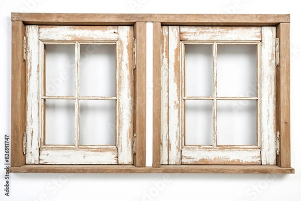 Fototapeta Rustic Wooden Window Frame Isolated on White Background