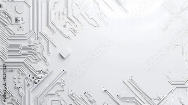 Obraz Abstract Background - Abstract white circuit board with intricate lines and components, symbolizing modern technology