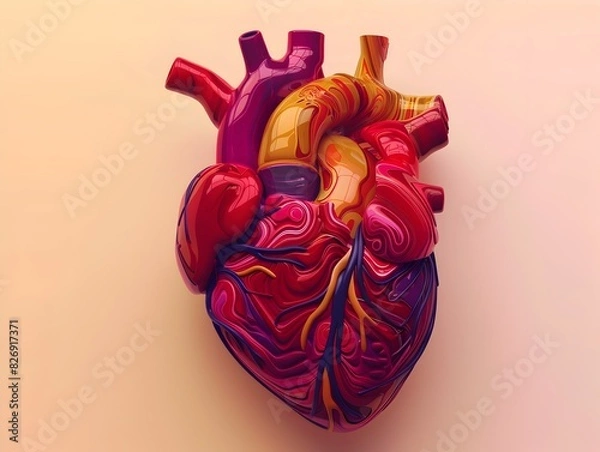 Fototapeta Vibrant 3D Anatomical Heart with Layered Textures and Vibrant Colors