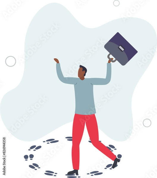 Fototapeta frustrated businessman walk in circle with no way out and no career path.flat vector illustration.