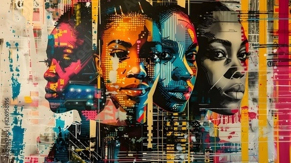 Fototapeta Vibrant Digital Portrait of a Family African American Computer Programmer in Futuristic Setting
