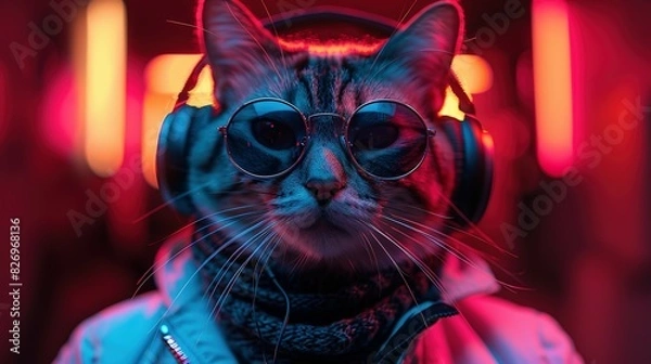 Fototapeta Meow Mix: Cat-Eared DJ in Cyber Chic