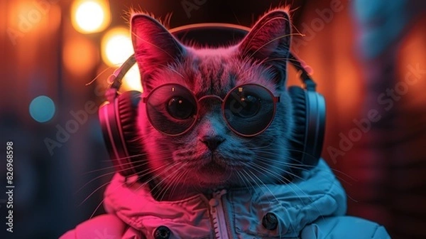 Fototapeta Meow Mix: Cat-Eared DJ in Cyber Chic