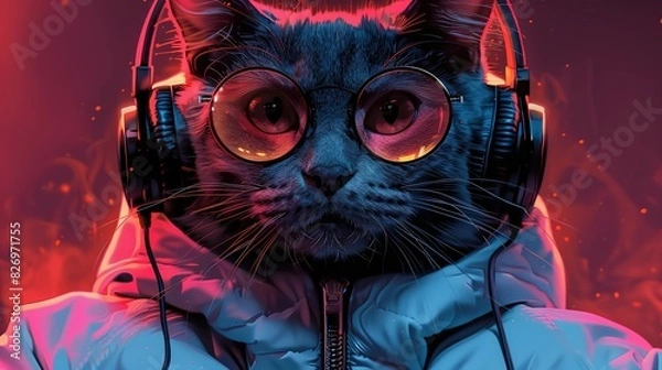 Fototapeta Cool Cat Composer: A Tail of Techno Tunes