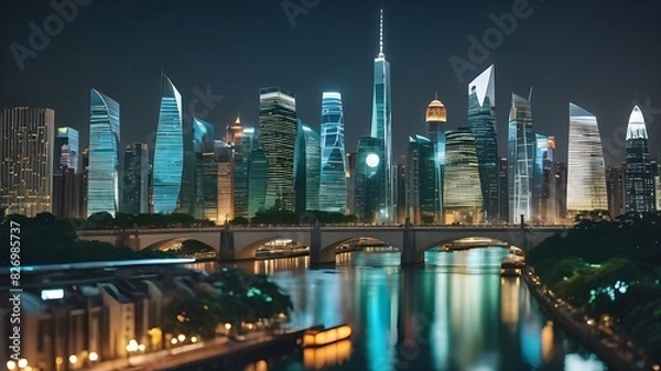 Fototapeta Modern city and environmental technology concept. Sustainable development goals. SDGs