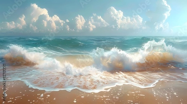 Fototapeta serene beach with waves of soft liquid hues