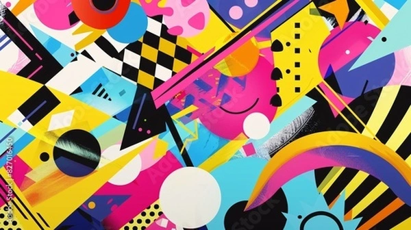 Obraz A vibrant and colorful abstract pop art background featuring bold geometric shapes and playful patterns in a dynamic composition