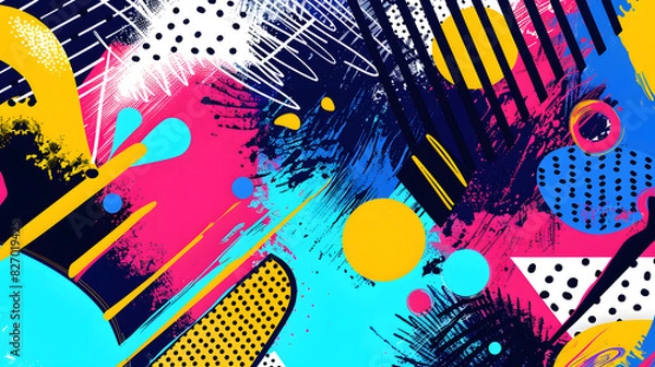 Obraz A colorful and dynamic pop art background with playful shapes, vibrant hues, and abstract patterns, ideal for adding a creative flair