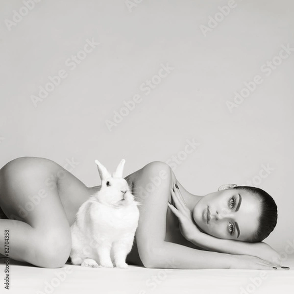 Obraz Beautiful woman with rabbit