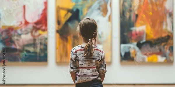 Obraz Young girl viewing abstract paintings in an art gallery