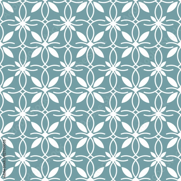 Fototapeta Seamless oriental geometric pattern. White ornament on a gray-blue background.