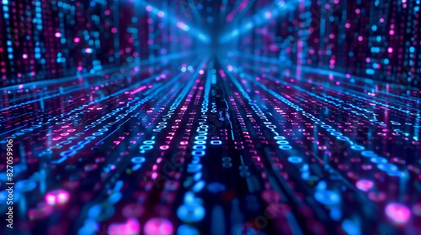 Fototapeta Abstract Digital Background Depicting Autonomous Binary Algorithm Execution in AI, Ideal for Tech-Focused Promotional Backdrops