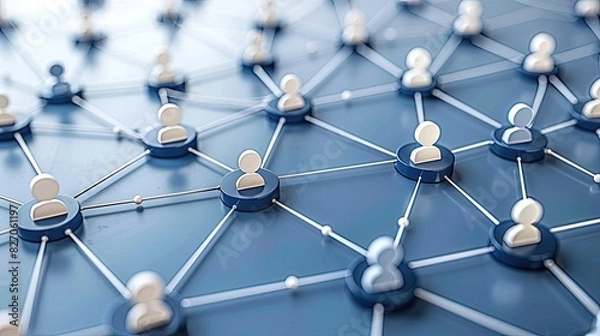 Fototapeta A blue background with a network of people in white