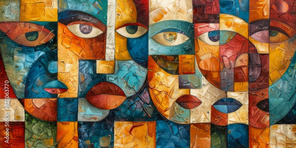 Fototapeta Surrealistic Oil Painting In Cubist Style For Design Created Using Artificial Intelligence