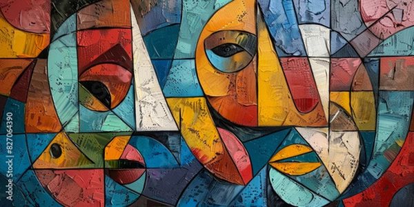 Fototapeta Surrealistic Oil Painting In Cubist Style For Design Created Using Artificial Intelligence