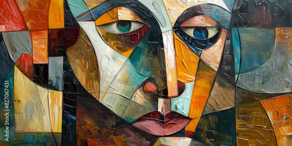 Fototapeta Surrealistic Oil Painting In Cubist Style For Design Created Using Artificial Intelligence