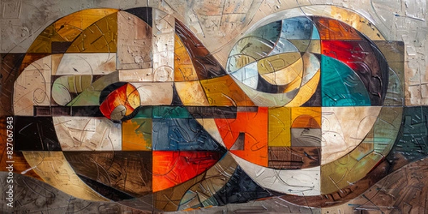 Fototapeta Surrealistic Oil Painting In Cubist Style For Design Created Using Artificial Intelligence